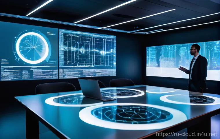 클라우드 환경에서의 로그 관리와 모니터링 - **Prompt:** A sophisticated, high-tech control room with multiple large screens displaying various d...