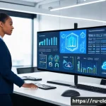 Home 20 클라우드 컴퓨팅 취업 인터뷰 준비 팁 - A modern office setting showing a diverse team of cloud engineers collaborating around a large touch...
