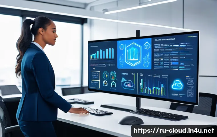 클라우드 컴퓨팅 취업 인터뷰 준비 팁 - A modern office setting showing a diverse team of cloud engineers collaborating around a large touch...