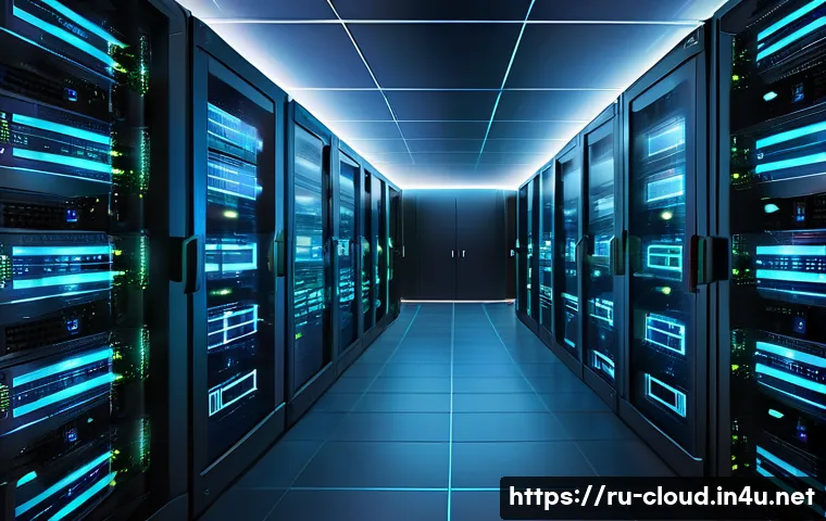 클라우드 데이터베이스 설계 및 최적화 - A detailed, futuristic cloud data center interior showing multiple modular database servers arranged...